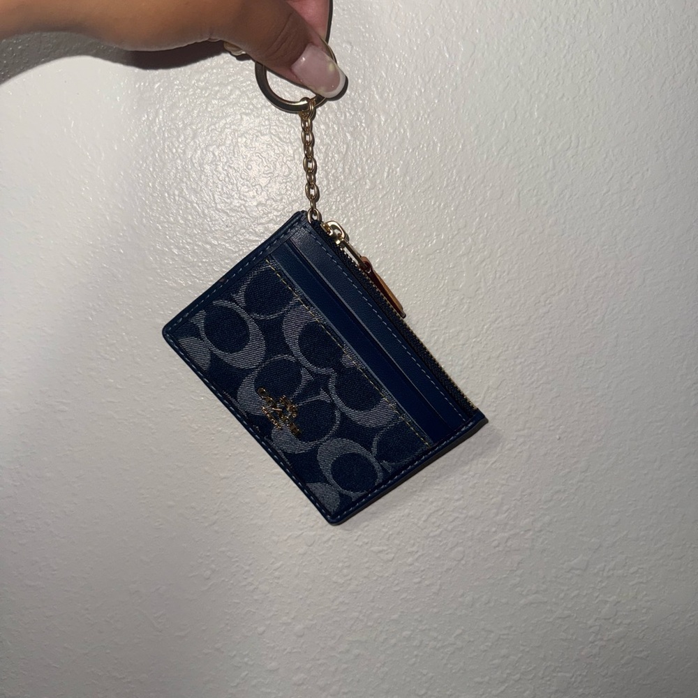 Coach Blue and Gray Card Holder with Keychain